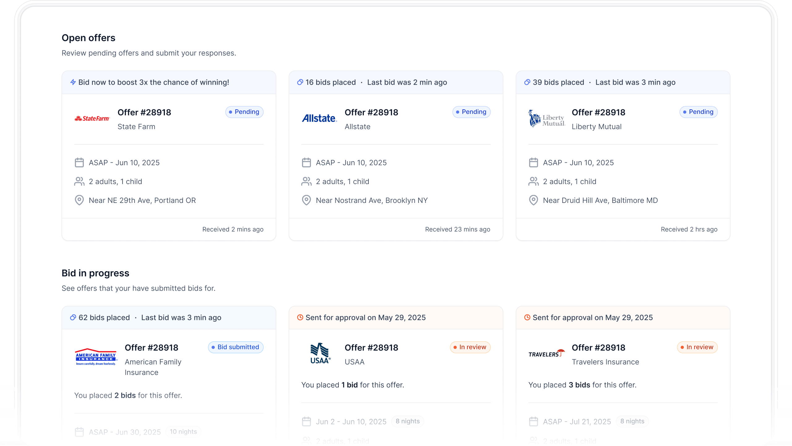 Open offers, Review pending offers and submit your responses.